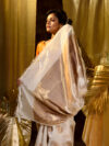 Banarasi Libaas White Banarasi Cotton Chanderi Silk Saree - Image 6