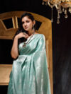 Banarasi Libaas Cyan Greenish Banarasi Kubera Pattu Silk Saree - Image 4