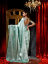 Banarasi Libaas Cyan Greenish Banarasi Kubera Pattu Silk Saree - Image 6