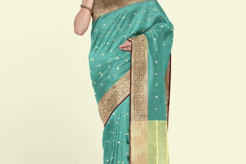 Banarasi Libaas Cyan Banarasi Organza Silk Saree
