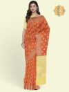 Banarasi Libaas Orange Banarasi Cotton Silk Saree - Image 2