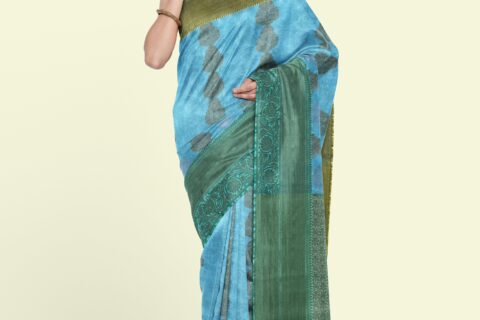 Banarasi Libaas Bluish Cyan Pure Tissue Silk Saree