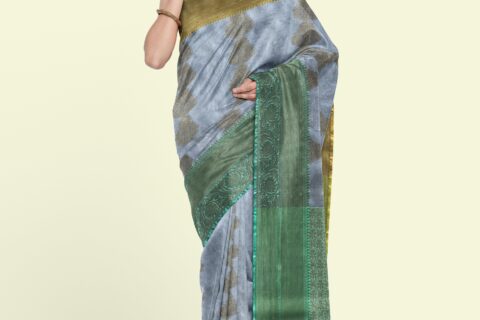 Banarasi Libaas Cadet Grey Tissue Silk Saree