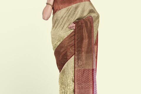 Banarasi Libaas Dull Brown Pure Tissue Silk Saree