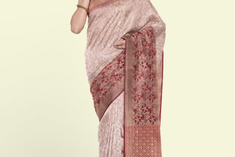 Banarasi Libaas Reddish Pink Pure Tissue Silk Saree