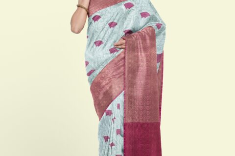 Banarasi Libaas Cyan Muslin Silk Saree
